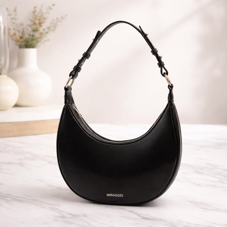 The Noir Crescent Hobo – Textured Shoulder Bag